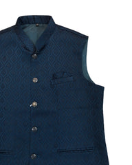 Teal Blue - Self Brocade Indian Mens Waistcoat / Bandi - Bollywood - CS2402 KT 0524