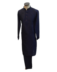 Navy Blue - Raw Silky Mens Indian Kurta set - Pair with a waistcoat or wear under Sherwanis - Weddings / Walimas , Sangeet, Mehndi / Henna , Eid / Diwali - BS2504 01KV25