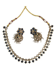 Navy Blue - Small - Antique Gold Finish Necklace Set with Earrings - AE2405 C 0724