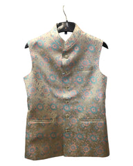 Cream Brocade - Rich Banarasi Handloom Mens Waistcoat / Bandi - Bollywood - HHF2405 KK 0624