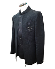 PREMIUM Slim Fit Mens Black BandhGala / Prince / Chinese Collar Open Jacket with inside Waistcoat- Fantastic Fit - CS2408 JC 0524