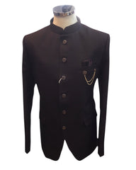 Dark Wine - PREMIUM Slim Fit Mens Self Brocade BandhGala / Prince / Chinese Collar Jacket - Fantastic Fit - CS2504 01TA25