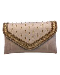 Champagne / Light Brown - Rich Silky Antique Embroidered Clutch Bag - AY253 10Rp24