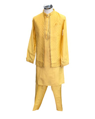 Haldi Yellow - Mens Kurta Set with Rich Brocade Waistcoat  - SHU2507 TY 0325