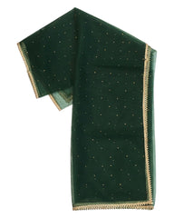 Bottle Green - Ladies Net Dupatta with Gold Lace Border  & Diamante - Mix N Match -  VC2501 T0125