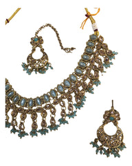 Sky Light Blue - Medium - Antique Gold Finish Necklace Set with Earrings - RAK185 Cp 0724