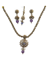 Lilac - Small Size Antique Gold Finish Necklace Set with Earrings & Head Piece /Tika- SLV79  11A24