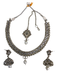 Clear Stone - Small - Silver Finish Necklace Set with Earrings - DAJ533 C 0724