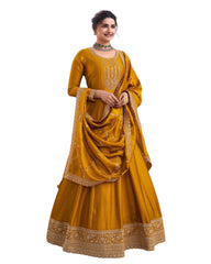 Cotton / Silky Mustard Haldi Yellow Anarakali  Long Dress with Trousers - Size 12 (Bust 38