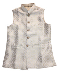 Cream - Rich Banarasi Brocade Handloom Brocade Mens Waistcoat - UK Stock- Dispatch in 24 hrs - KCS241107 KP