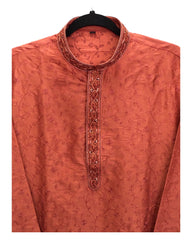 Rust - Cotton Silk Mens Indian Kurta set - Weddings / Walimas , Sangeet, Eid, Mehndi / Henna - KCS1048 06VA24