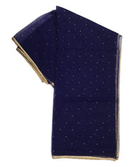 Navy Blue - Ladies Net Dupatta with Gold Lace Border  & Diamante - Mix N Match -  VC2501 T0125