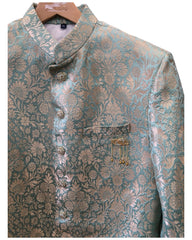 Sea Green - Classic Banarasi Brocade Sherwani with Gold Buttons -  HHF2408 TC 0624