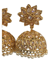 Gold - Large - Gold Finish Traditional Zhumki Earrings - Bollywood - Weddings - SV2411 C 0724