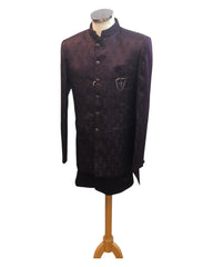 Dark Wine - PREMIUM Slim Fit Mens Self Brocade BandhGala / Prince / Chinese Collar Jacket with Long Waistcoat - Fantastic Fit - CS2505 01PY25