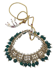 Green - Large Size Antique Gold Finish Necklace Set with Earrings - JIG49  11H24