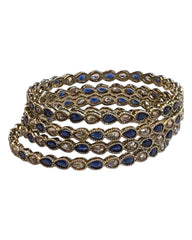 Antique Gold Finish Navy Blue Reverse Stone Bangles (Set of 4) - Mix N Match - NBA2401Jp