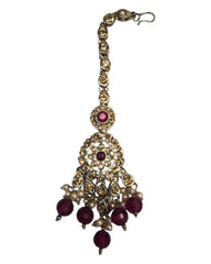 Fuchsia Magenta Pink - Large Size Antique Gold Finish Necklace Set with Earrings - JIG49  11H24