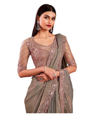 Rose Gold- Chiffon Saree with Fancy Ready made Blouse - SRV7907  PY 0624