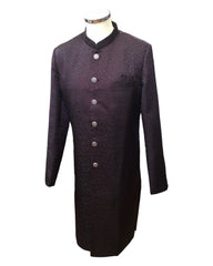 Wine - Classic Self Brocade Sherwani with Quality Buttons -  YD2414 06JP24