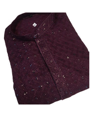 Wine Purple - Rich Sequins Lucknowi Chiffon Mens Indian Kurta Set with Smart Pants - Weddings / Walimas , Sangeet, Eid, Mehndi / Henna - YD2501 KC 0225