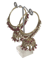 Fuchsia - Large - Antique Finish Traditional Bali Zhumki Earrings - Bollywood - Weddings - JE28 Tp 0724