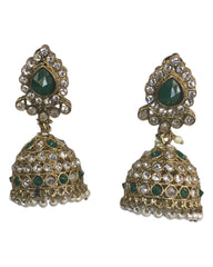 Green - Large - Antique Gold Finish Traditional Zhumki Earrings - Bollywood - Weddings - LX6389 P 0724