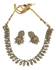 Mint / Pink - Small - Antique Gold Finish Necklace Set with Earrings - AE2402 C 0724