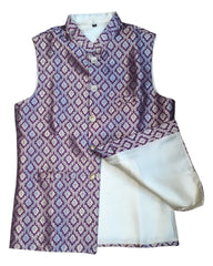 Wine - Rich Banarasi Brocade Handloom Brocade Mens Waistcoat - UK Stock- Dispatch in 24 hrs - KCS241109 KP