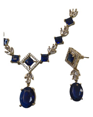 Navy Blue - Medium - Antique Gold Finish Necklace Set with Earrings - AE2407 A 0724