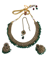 Green - Medium - Antique Gold Finish Necklace Set with Earrings - DAJ471 KY 0724