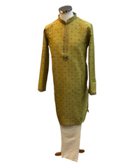 Mehndi Yellow - Brocade -  Mens Indian Kurta set - Weddings / Walimas , Sangeet, Eid, Mehndi / Henna - NAD2510 01KR25