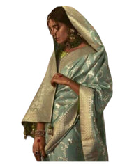 Sea Green - Chiffon Saree with Fancy Ready made Blouse - SA232 TC 0624