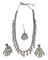 Clear - Large Size Silver Finish Long Necklace Set with Earrings - RZ13  11KT24