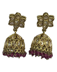 Purple - Small - Antique Finish Traditional Zhumki Earrings - Bollywood - Weddings - SV2406 J 0724