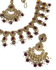 Maroon - Large Size Necklace Set with Earrings - PRI1753 H 0424