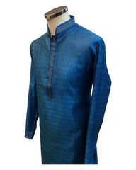 Blue - Brocade -  Mens Indian Kurta set - Weddings / Walimas , Sangeet, Eid, Mehndi / Henna - NAD2509 01KP25