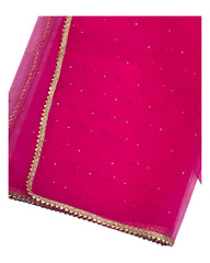 Fuchsia Hot Pink - Ladies Net Dupatta with Gold Lace Border  & Diamante - Mix N Match -  VC2501 T0125