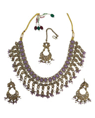 Lilac - Medium - Antique Gold Finish Necklace Set with Earrings - RAK185 Cp 0724