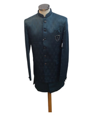 Teal - PREMIUM Slim Fit Mens Self Brocade BandhGala / Prince / Chinese Collar Jacket with Long inside Waistcoat - Fantastic Fit - CS2505 01PY25