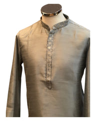 Grey - Silky -  Mens Indian Kurta set - Weddings / Walimas , Sangeet, Eid, Mehndi / Henna - NAD2511 01KJ25