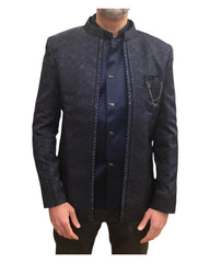 Navy Blue - PREMIUM Slim Fit Mens BandhGala / Prince / Chinese Collar Open Jacket with inside Waistcoat- Fantastic Fit - CS2508 PP 0325