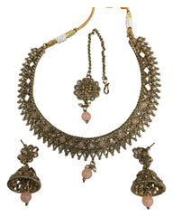 Peach - Medium - Antique Gold Finish Necklace Set with Earrings - DAJ531 KY 0724