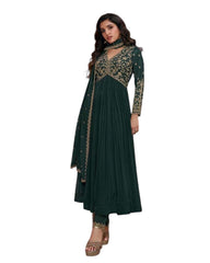 Chiffon - Teal Anarakali  Long Dress with Trousers - Size 14 (Bust 40