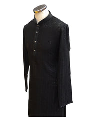 Black - Rich Sequins Lucknowi Chiffon Mens Indian Kurta Set with Smart Pants - Weddings / Walimas , Sangeet, Eid, Mehndi / Henna - SHU2501 KC 0325