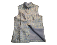 Grey - Banarasi Handloom Brocade Mens Waistcoat - UK Stock- Dispatch in 24 hrs - KCS241101 KK