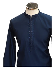 Navy / Petrol Blue - Mens Kurta Set with Rich Brocade Waistcoat  - SHU2507 TY 0325