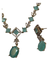 Sea Green - Medium - Antique Gold Finish Necklace Set with Earrings - AE2407 A 0724