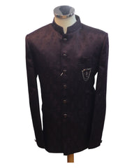 Dark Wine - PREMIUM Slim Fit Mens Self Brocade BandhGala / Prince / Chinese Collar Jacket with Long Waistcoat - Fantastic Fit - CS2505 01PY25