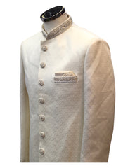 Cream - Rich Banarasi Brocade Sherwani with Zardosi Hand Embroidery -  BS978 01KYV25